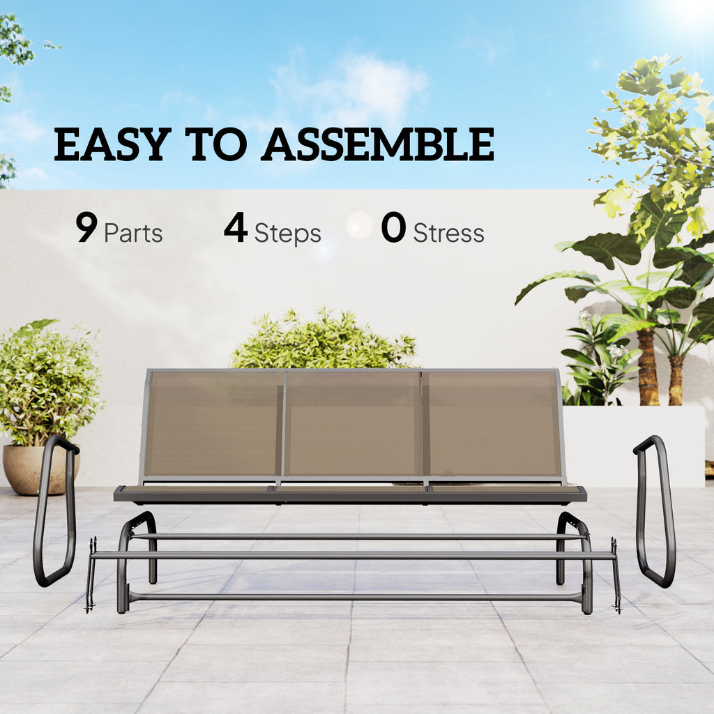 3-Seat Outdoor Glider Chair, Patio Rocking Chair, Steel Frame, Sling Fabric Seat for Garden, Backyard, Lawn, Brown