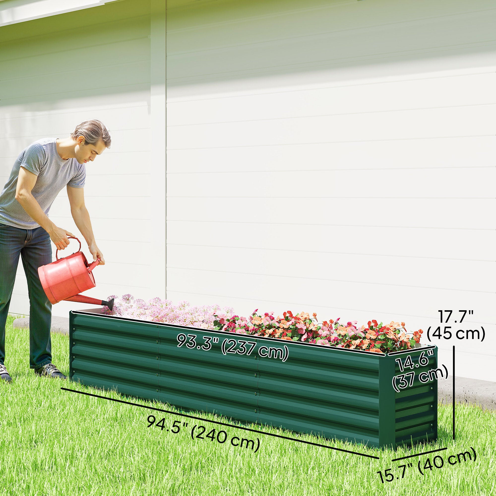 8 x 1.3 x 1.5ft Galvanized Raised Garden Bed, Reinforced Outdoor Planter Box with Open Bottom, Green