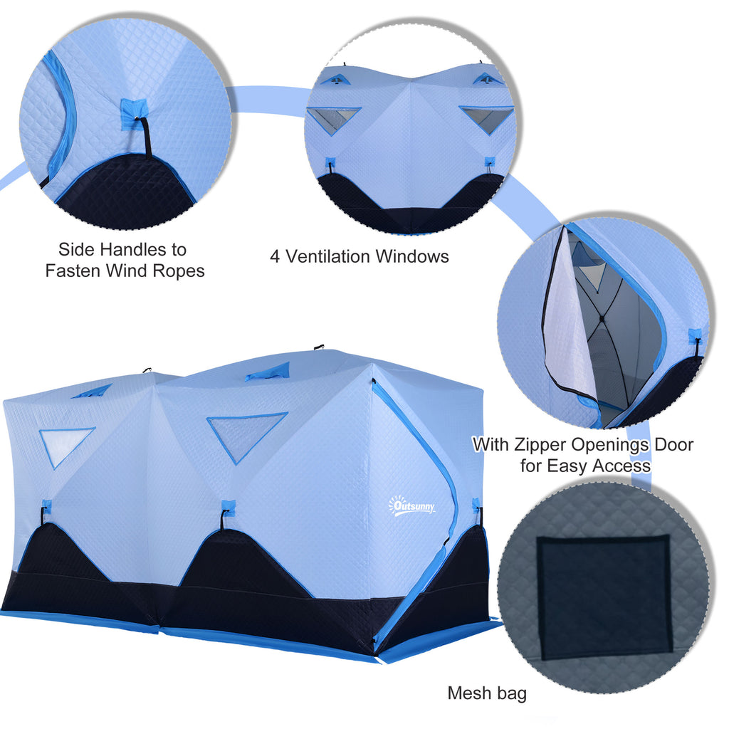5-8 Person Insulated Ice Fishing Tent Shelter with Ventilation Windows and Carry Bag, for -22â„‰, Blue