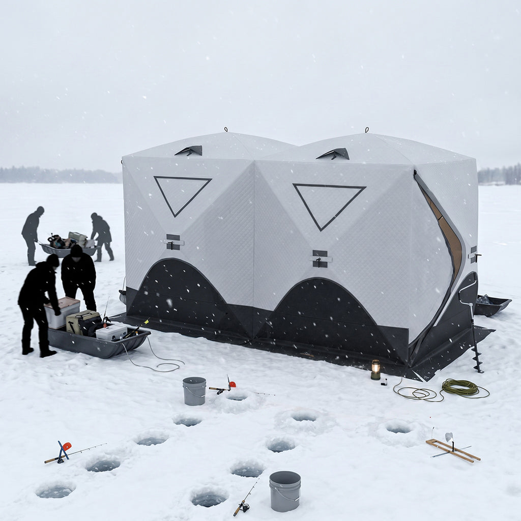 8-Person Insulated Ice Fishing Tent Shelter with Ventilation Windows and Carry Bag, for -22â„‰, Grey