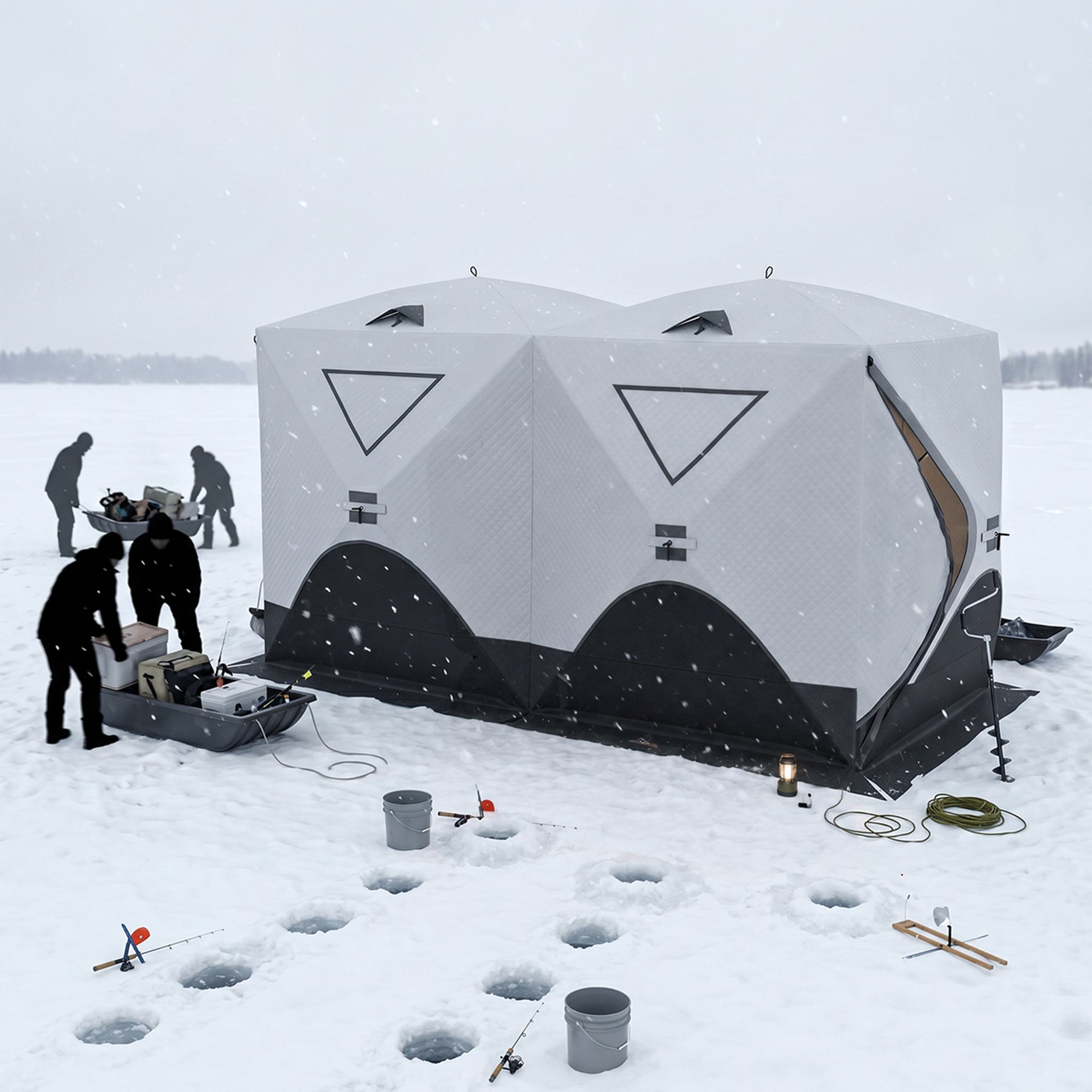 8-Person Insulated Ice Fishing Tent Shelter with Ventilation Windows and Carry Bag, for -22â„‰, Grey