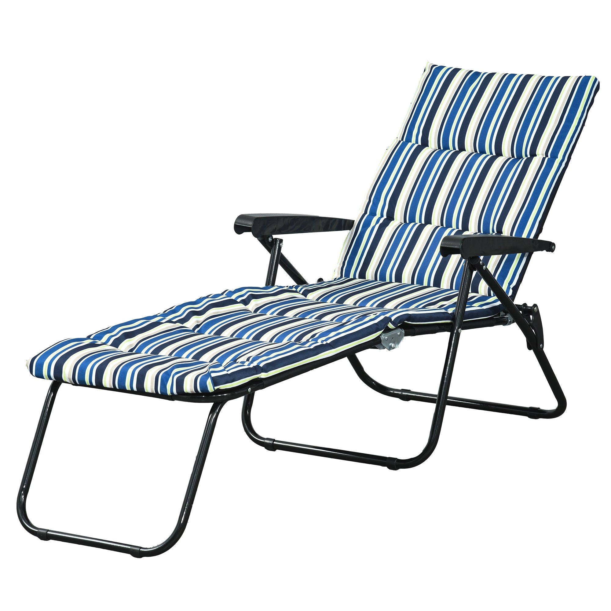 Foldable Lounge Chair, Reclining Patio Sun Lounger with 6-Position Adjustable Back, Blue and White