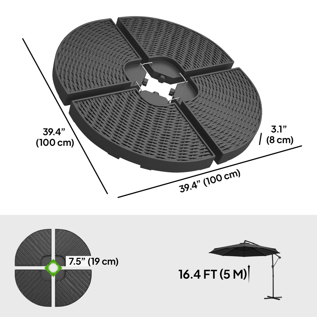 4PCs Cantilever Umbrella Base Weights for Offset Banana Parasol, Wicker Effect HDPE Water or Sand Filled Patio Umbrella Weights with Built-in Handles, Black