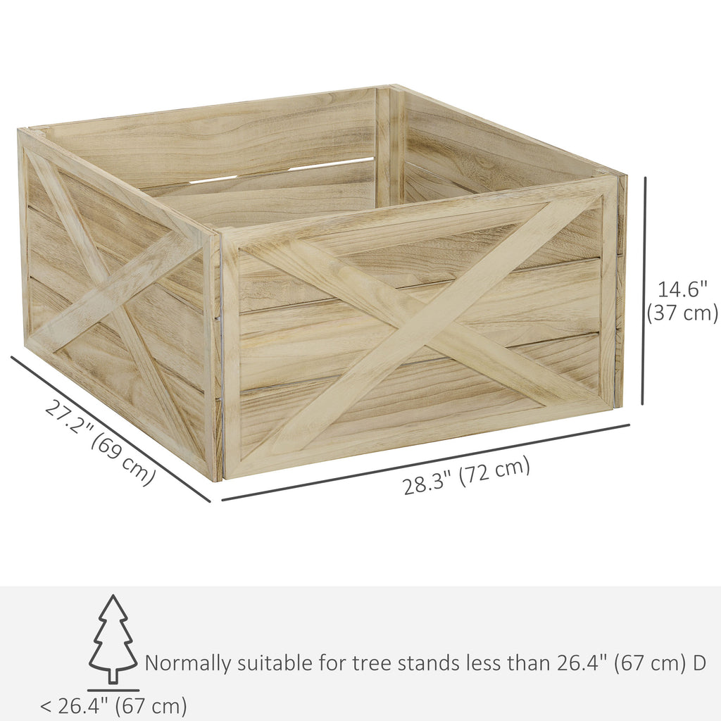 28" Farmhouse Christmas Tree Base Cover Wooden Christmas Tree Collar Box Home Decoration Light Distressed Wood Finish