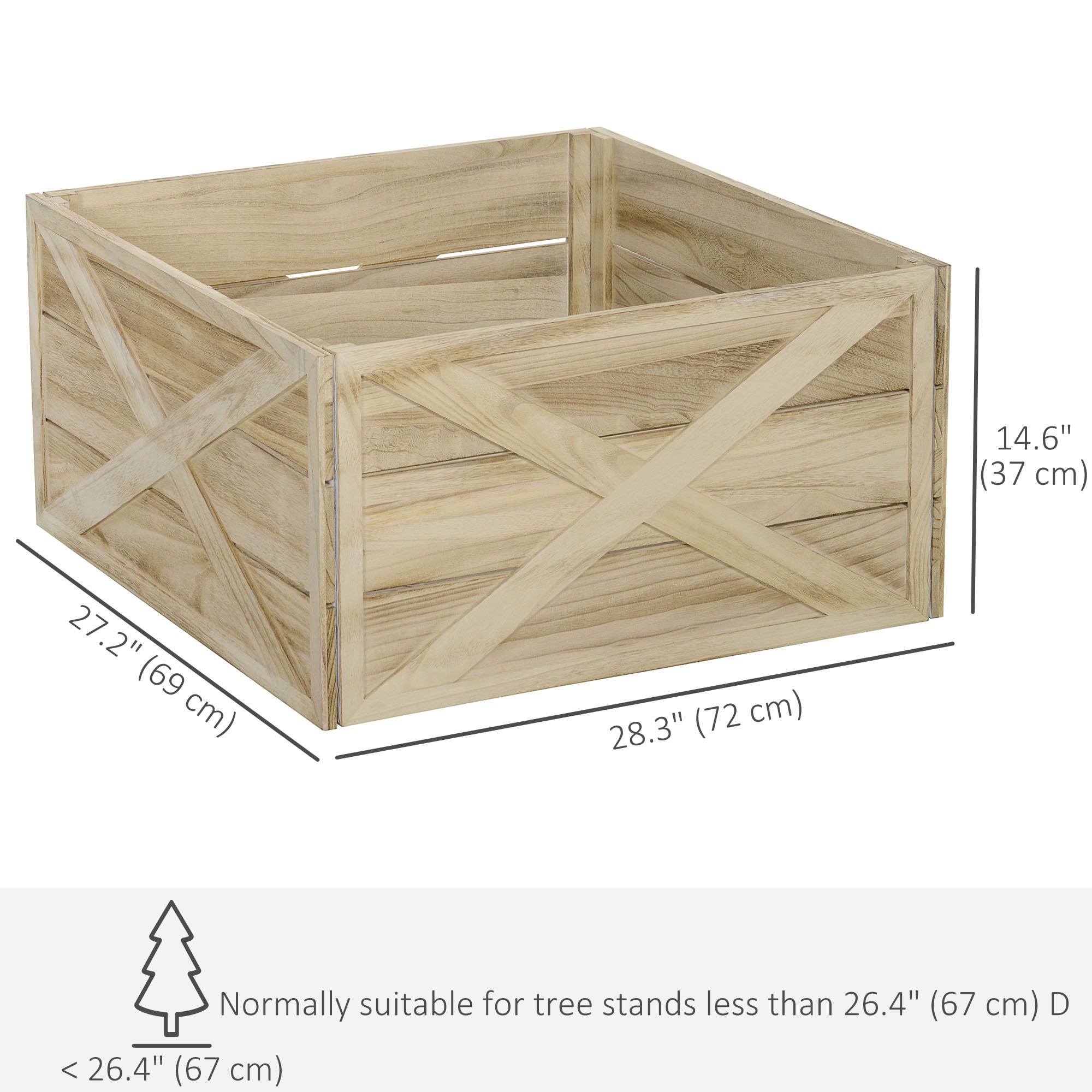 28" Farmhouse Christmas Tree Base Cover Wooden Christmas Tree Collar Box Home Decoration Light Distressed Wood Finish