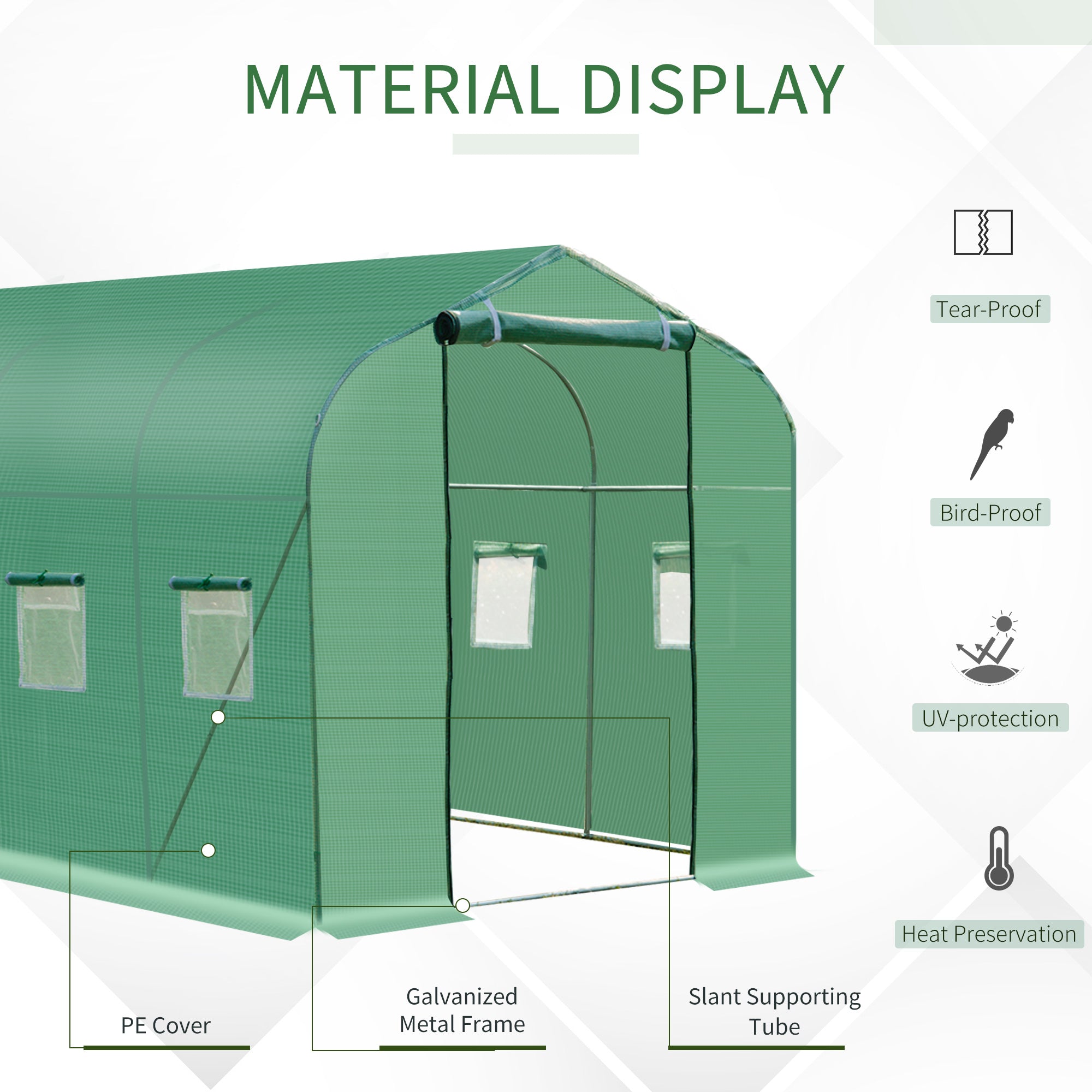 13'x6.6'x6.6' Polytunnel Greenhouse Walk in Greenhouse with Windows, Door & Wind Resistance Level 5, Green