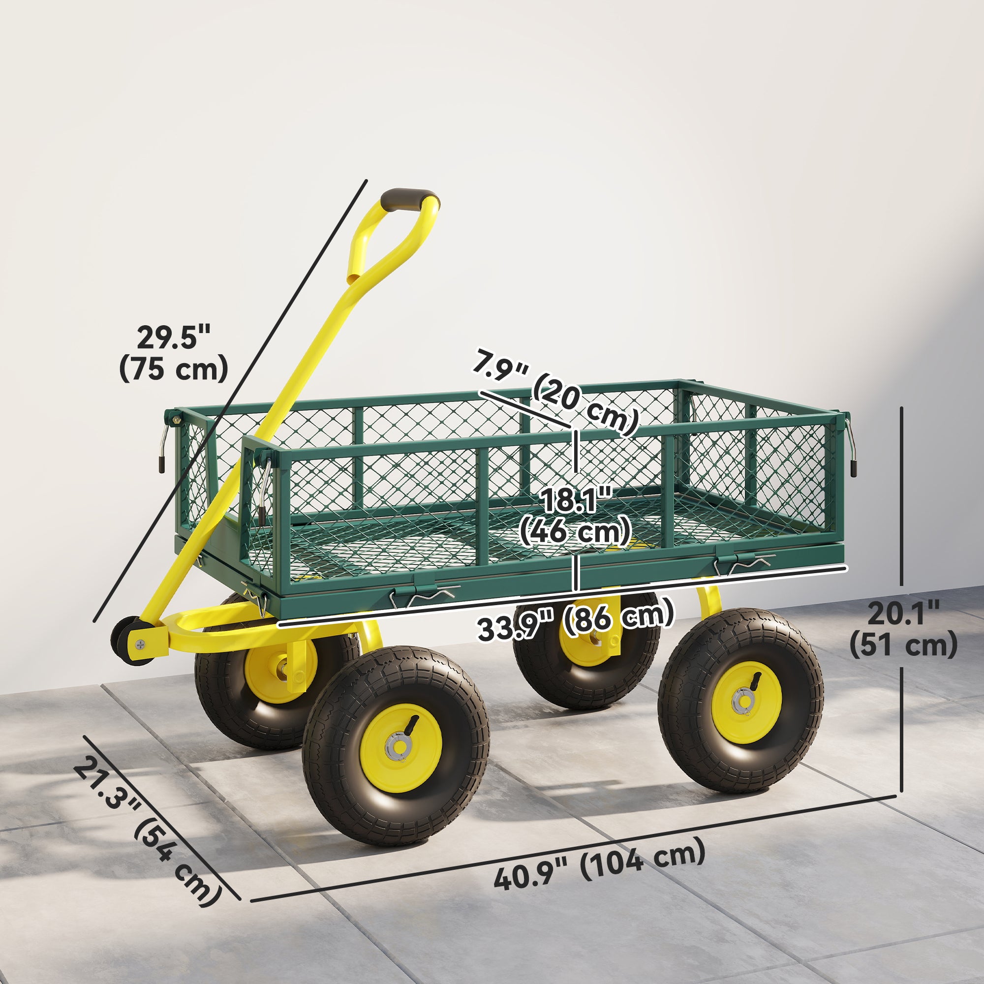 Garden Cart, Utility Wagon Cart with Removable Sides, Convert into Flatbed, 10" Wheels, 180Â° Rotating Handle, Green