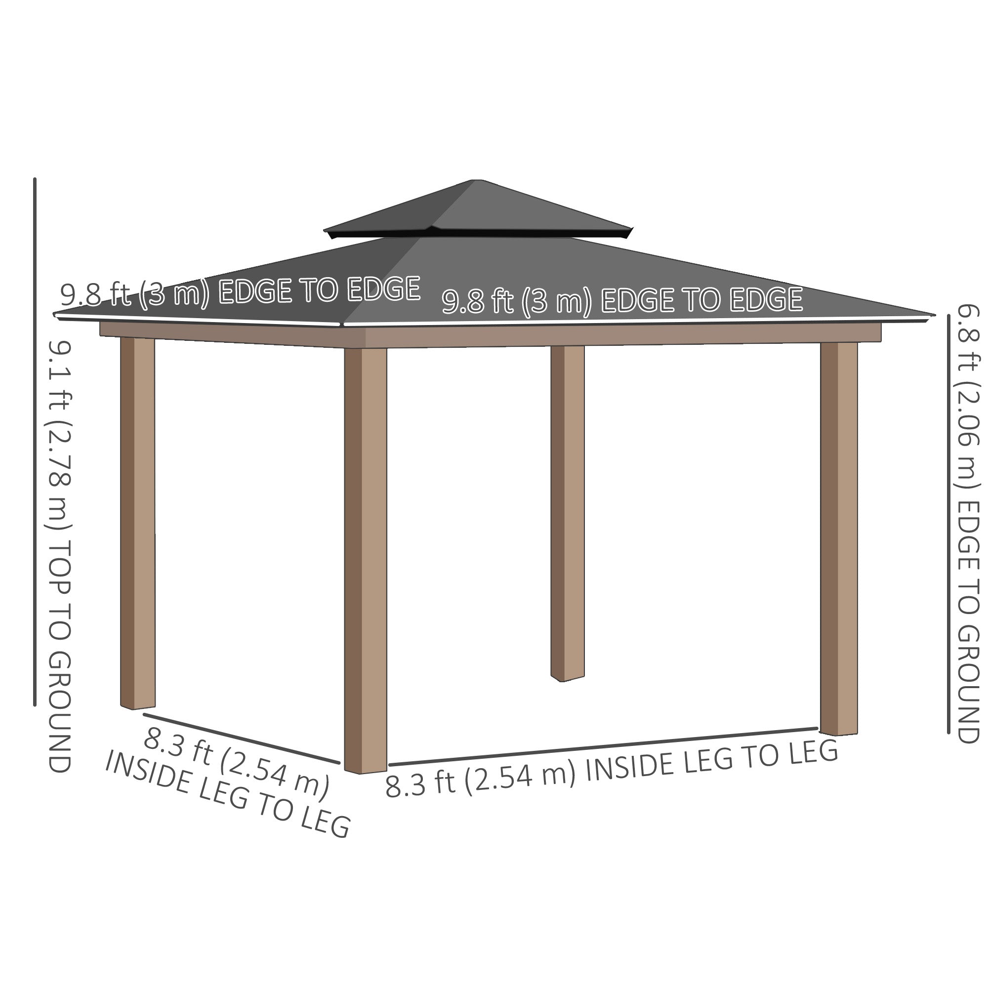 10' x 10' OutdoorÂ Hardtop Gazebo Canopy w/Â Double PC Roof, Steel Frame, Nettings,Â Curtains forÂ GardenÂ LawnÂ Deck, Khaki