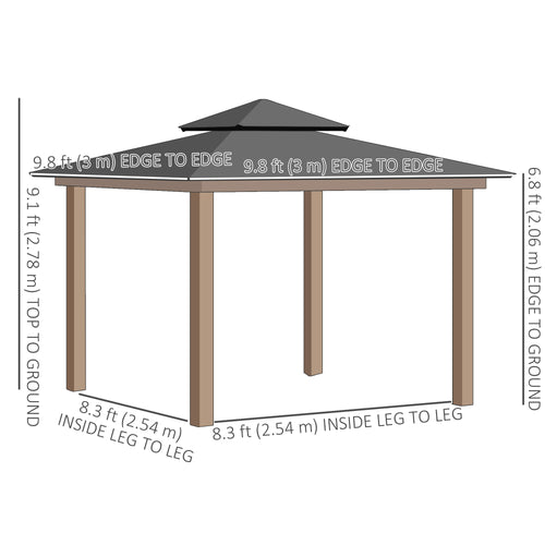 10' x 10' OutdoorÂ Hardtop Gazebo Canopy w/Â Double PC Roof, Steel Frame, Nettings,Â Curtains forÂ GardenÂ LawnÂ Deck, Khaki