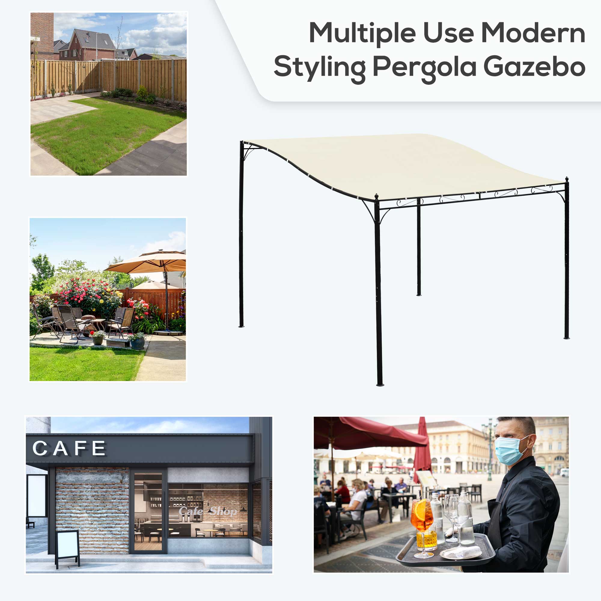 Portable Gazebo 10x10 Steel Patio Outdoor Sun Shelter for Porch, Patio & Yard, Weather-resistan, Cream White