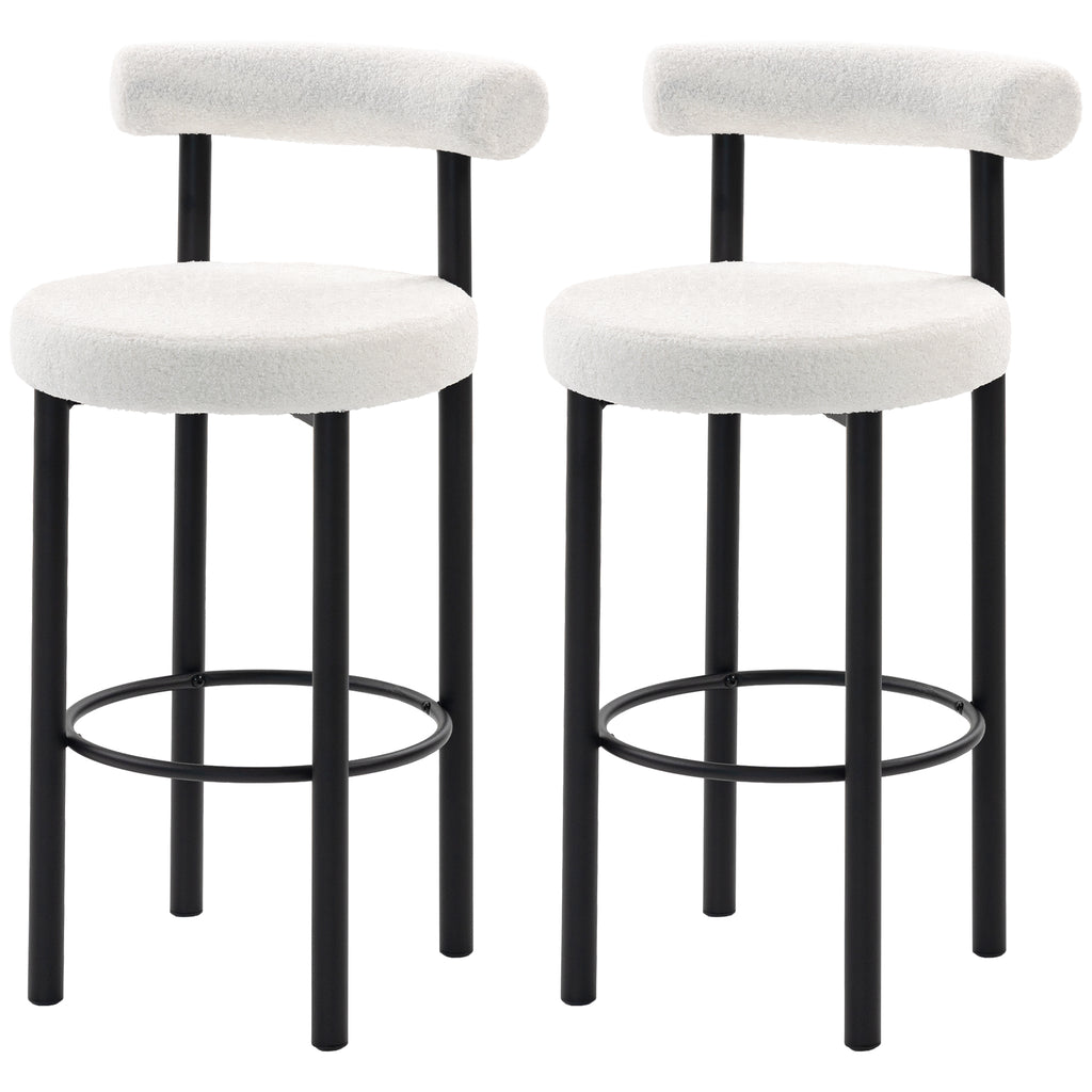 Bar Stools Set of 2, Sherpa Upholstered Barstools with Backrest, Bar Height Stools with Footrest for Kitchen Island