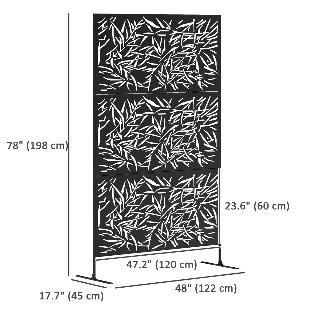 Metal Outdoor Privacy Screen, Freestanding Outdoor Divider with Stand, Decorative Privacy Panel, 78" x 48", Black