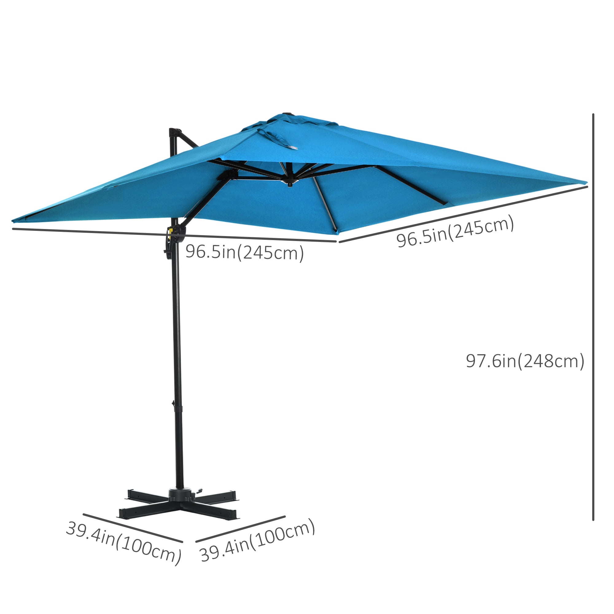 8' x 8' Square Patio Hanging Offset Umbrella with 360Â° Rotation, Aluminum Outdoor Cantilever Market Parasol, Turquoise