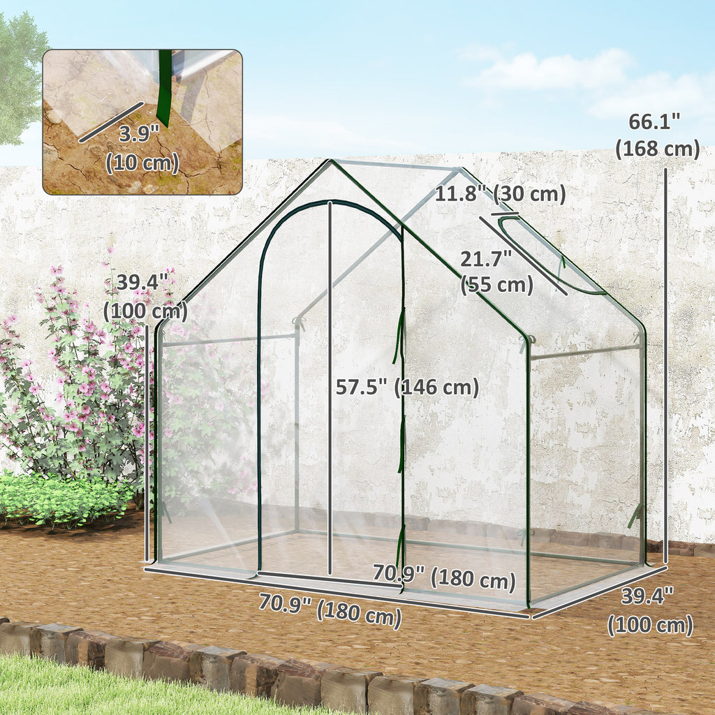 6'x3.3'x5.5' Walk-in Garden Greenhouse with Door and Window, Portable Mini Greenhouse for Plants Flowers Herbs, Steel Outdoor Hot House Growing Tent, Clear Plastic Cover