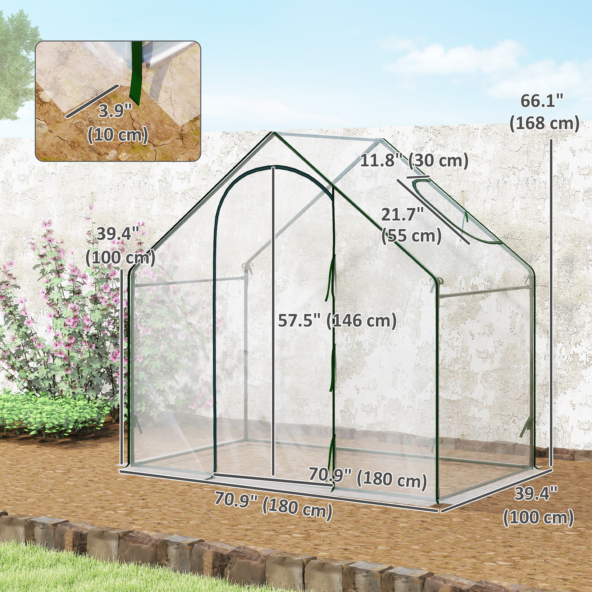 6'x3.3'x5.5' Walk-in Garden Greenhouse with Door and Window, Portable Mini Greenhouse for Plants Flowers Herbs, Steel Outdoor Hot House Growing Tent, Clear Plastic Cover