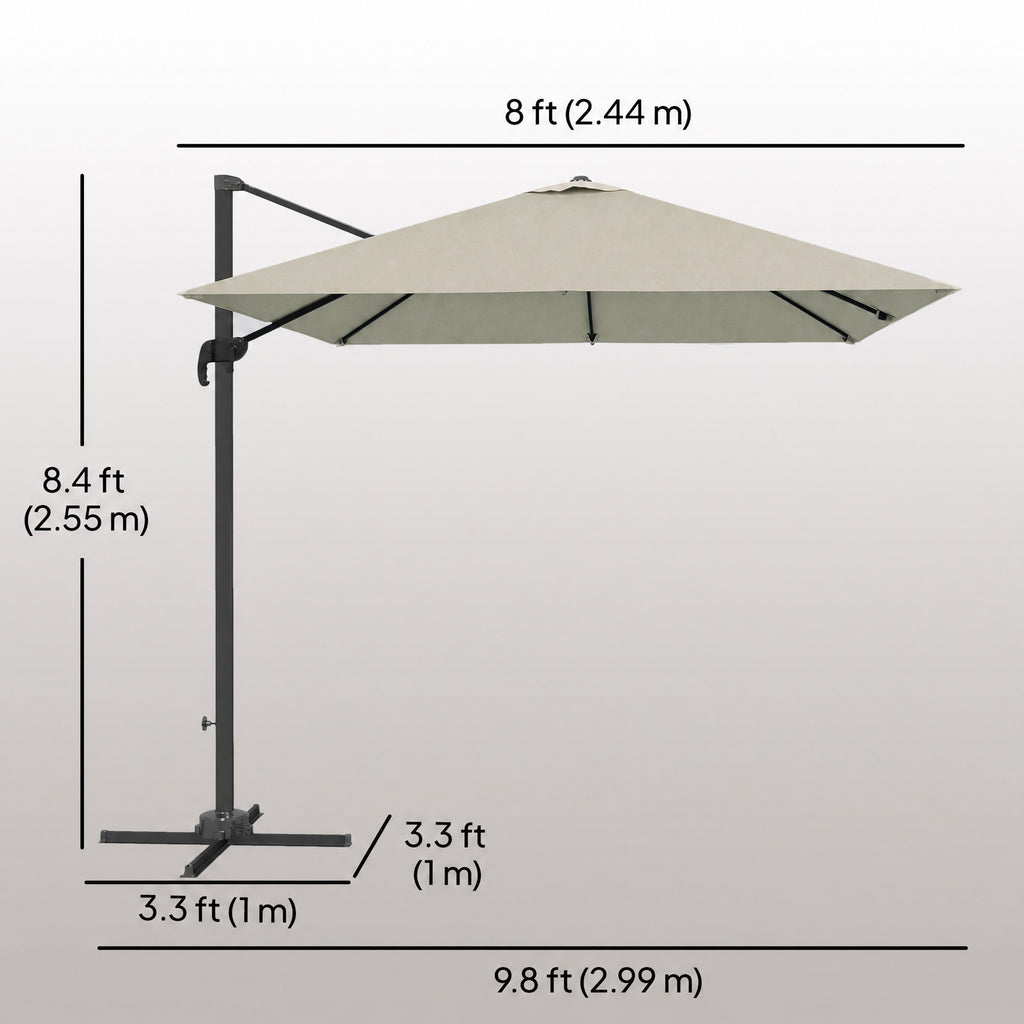 8 FT Aluminium Cantilever Patio Umbrella with 360Â° Rotation, Cross Base, Crank and Tilt for Garden, Patio, Light Grey