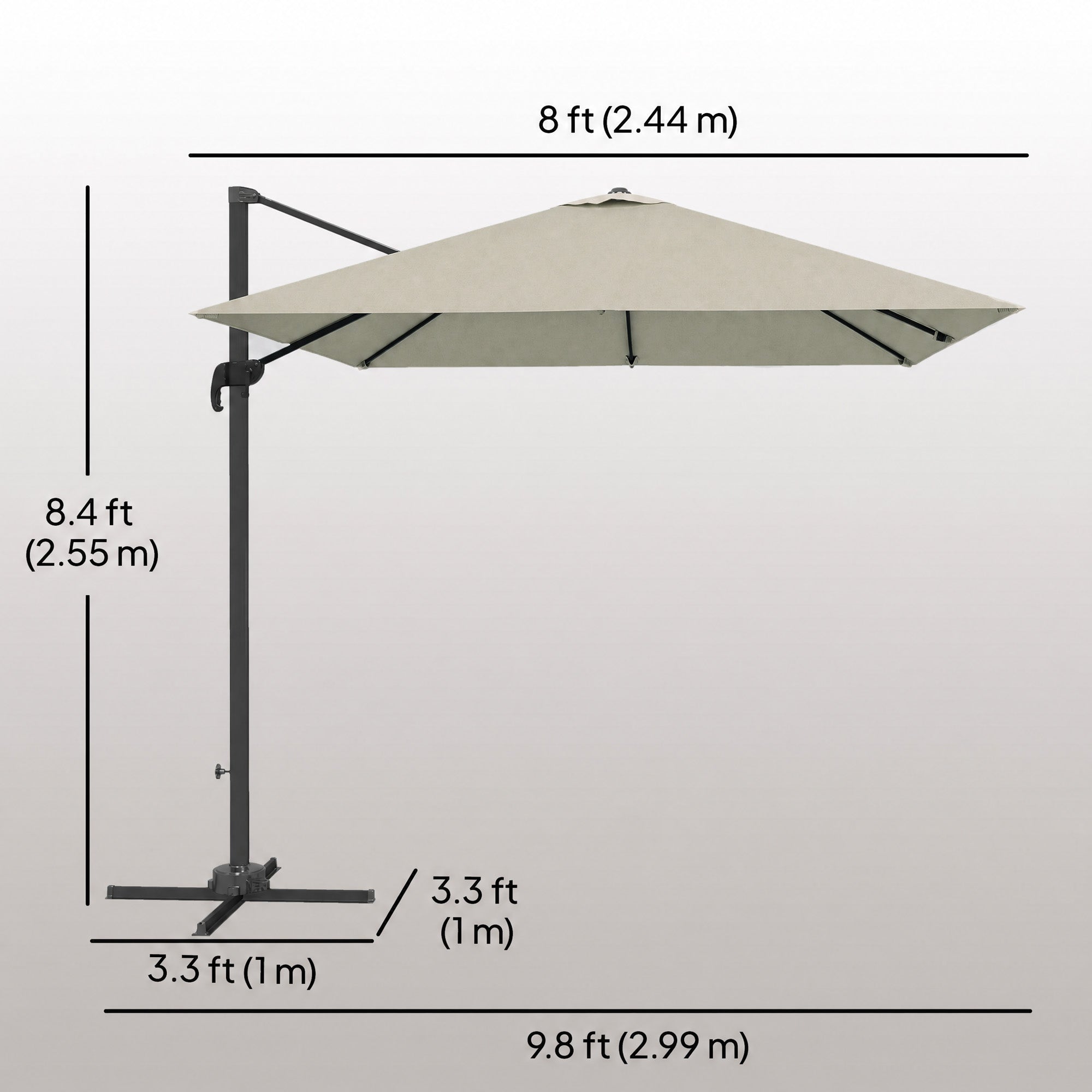 8 FT Aluminium Cantilever Patio Umbrella with 360Â° Rotation, Cross Base, Crank and Tilt for Garden, Patio, Light Grey