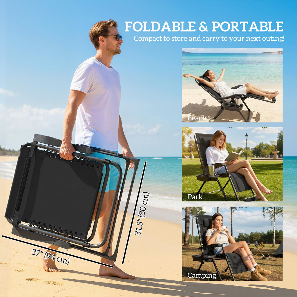 Zero Gravity Chair, Reclining Outdoor Lounger Chair with Cup Holder, 400 LBS Capacity, Black