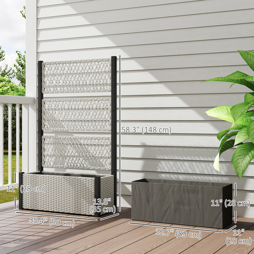 Wicker Outdoor Planter with Trellis, 58" Standing Garden Bed with Liner, Drainage Holes for Climbing Plants, Mixed Grey