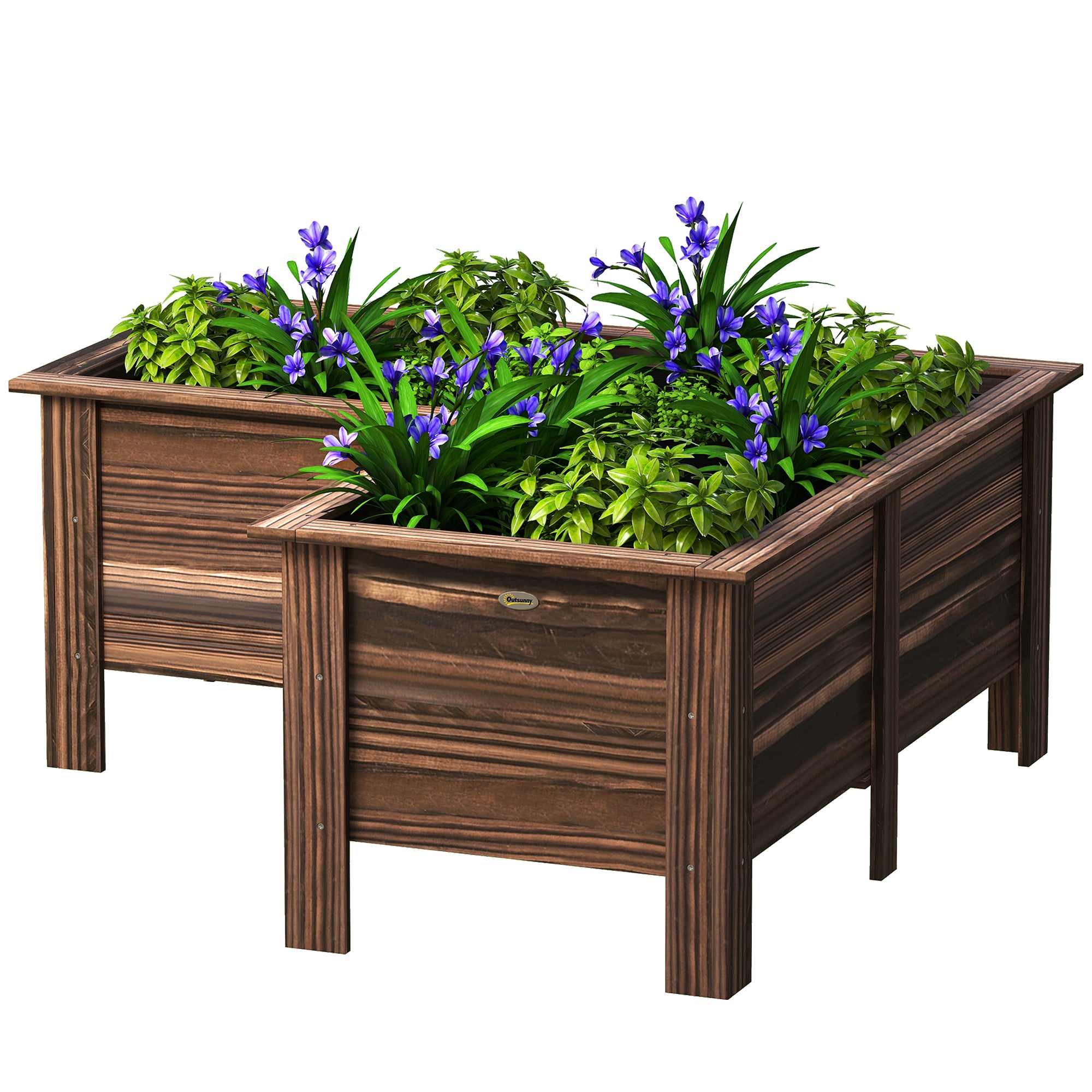 Raised Garden Bed, Wooden Elevated Planter Box Outdoor with Legs, for Vegetables, Flowers, Herbs, L-shaped, Carbonized