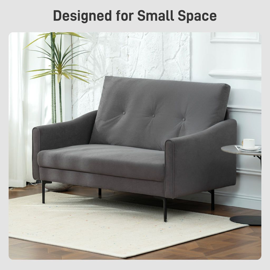 2 Seater Sofa, Small Modern Couch with High-Resilience Foam, Thicken Padding, Button Tufted, Grey