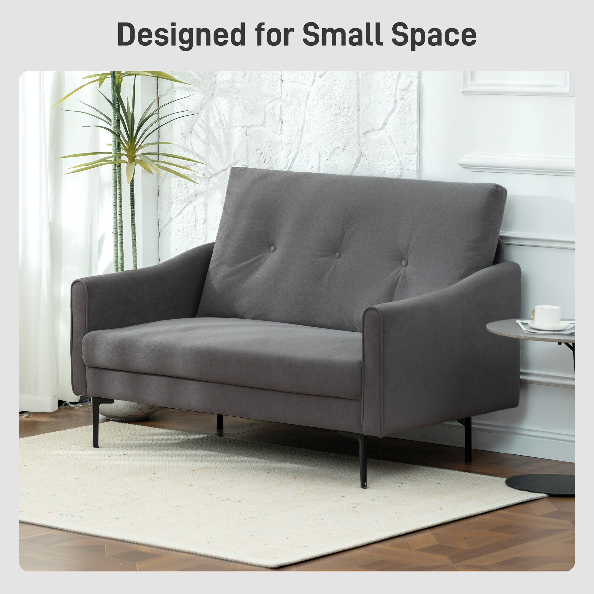 2 Seater Sofa, Small Modern Couch with High-Resilience Foam, Thicken Padding, Button Tufted, Grey
