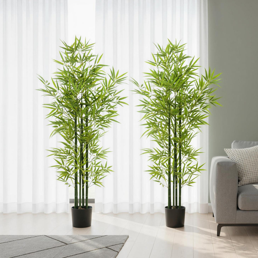 5FT Artificial Bamboo Tree, Faux Decorative Plant in Nursery Pot for Indoor Decor, Set of 2
