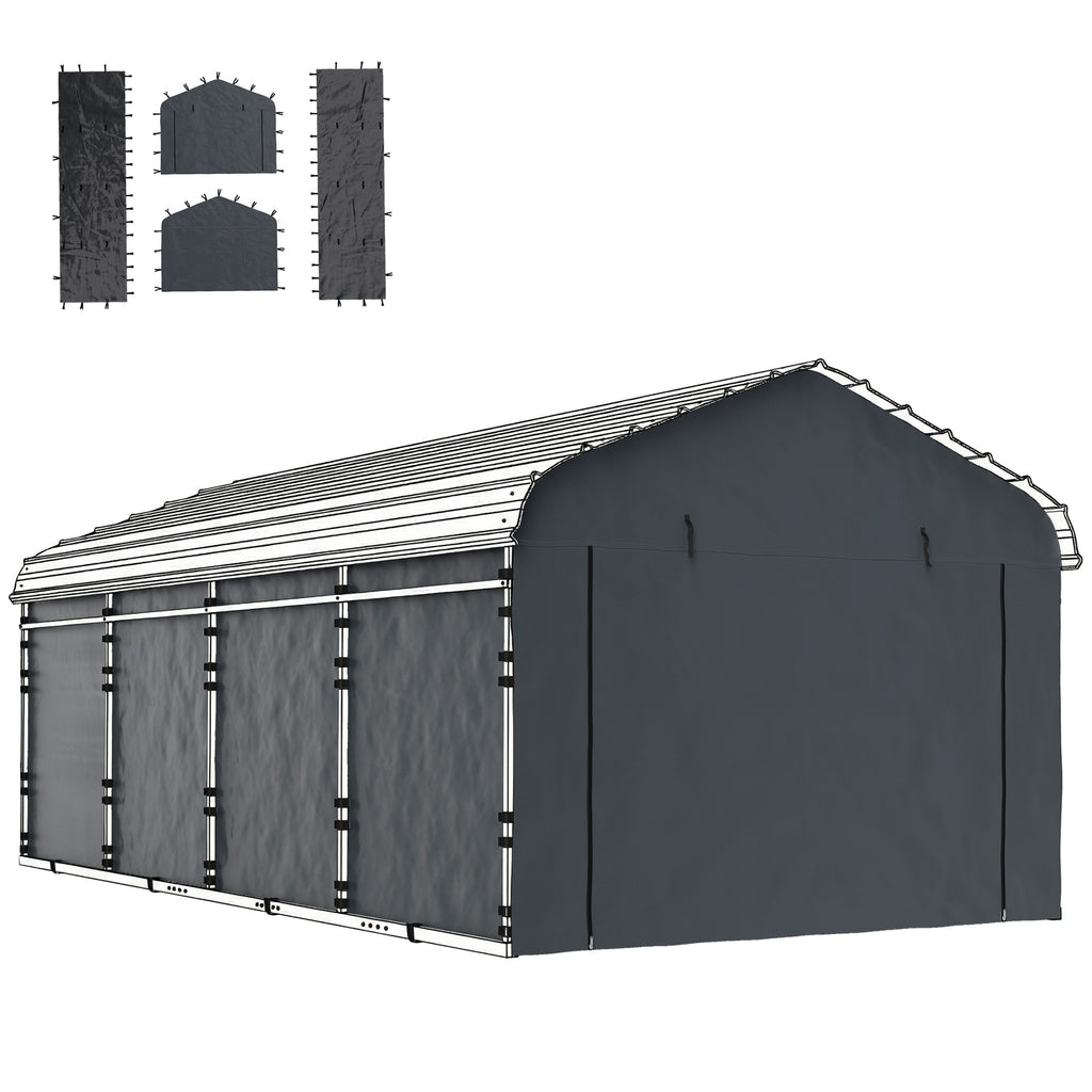 Carport Replacement Canopy Cover Sidewalls for 10' x 15' Carport, UPF50+ Waterproof Garage Car Shelter Tarp, Dark Grey