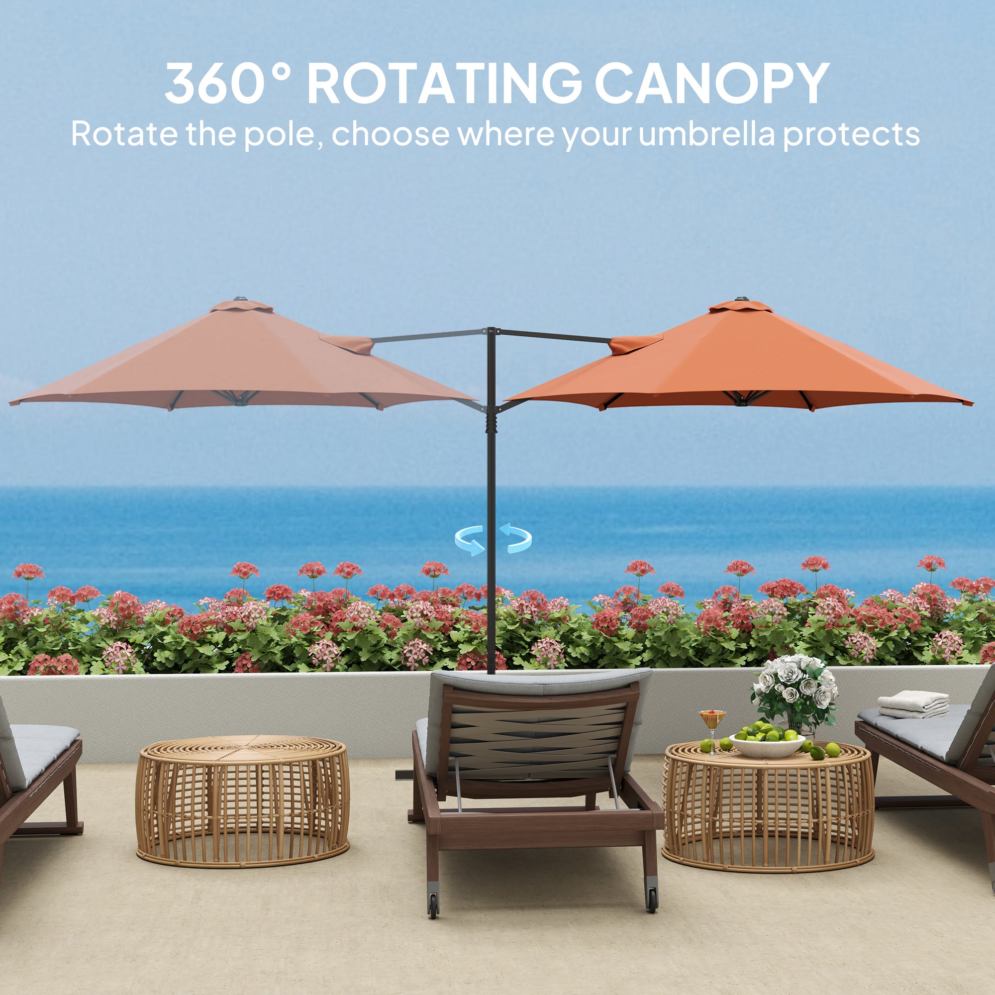8.5FT Offset Patio Umbrella with 360Â° Rotation, Outdoor Cantilever Roma Parasol Hanging Sun Shade Canopy Shelter with Cross Base, Orange