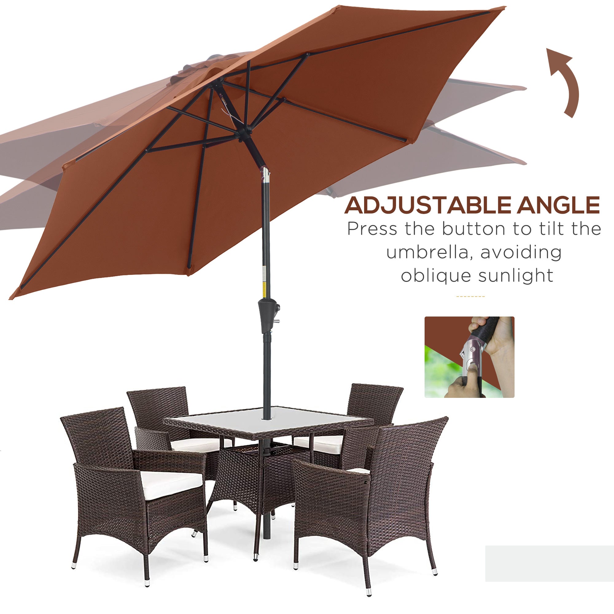 8.5FT Patio Umbrella, Round Garden Parasol with 6 Ribs, Market Sunshade Tilt Canopy w/ Crank Handle for Outdoor, Coffee