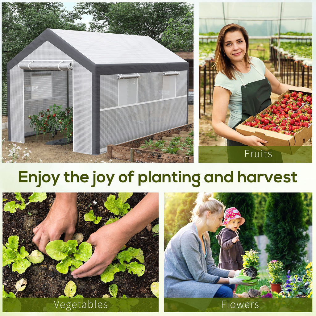 7' x 12' x 7' Heavy Duty Walk-In Greenhouse with Wind Resistance Level 4 & Ventilation Design, White