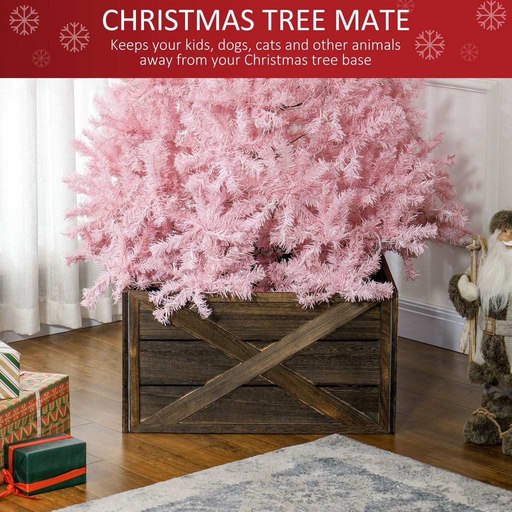 28" Farmhouse Christmas Tree Base Cover Wooden Christmas Tree Collar Box Home Decoration Dark Distressed Wood Finish