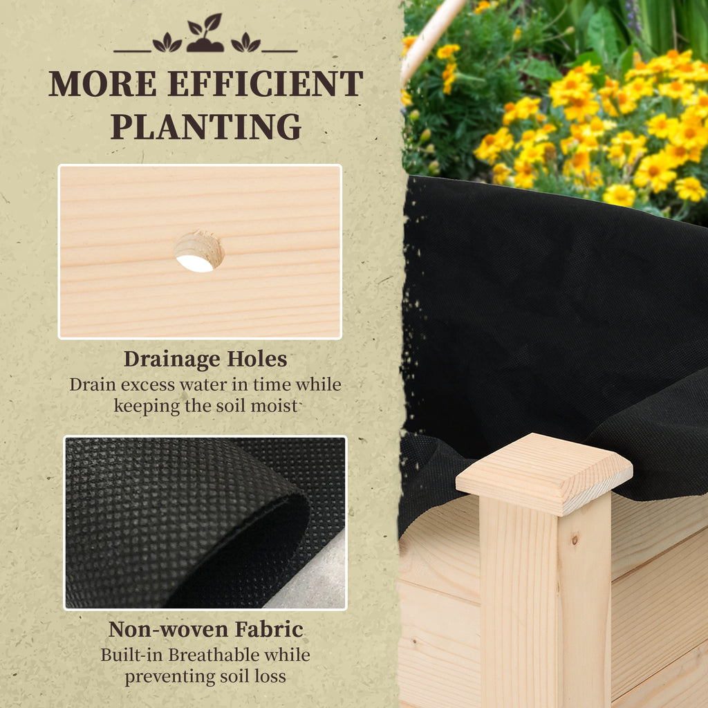 34"x18"x30" Wooden Raised Garden Bed, Elevated Planter Box with Legs, Drainage Holes, Inner Bag for Garden, Natural