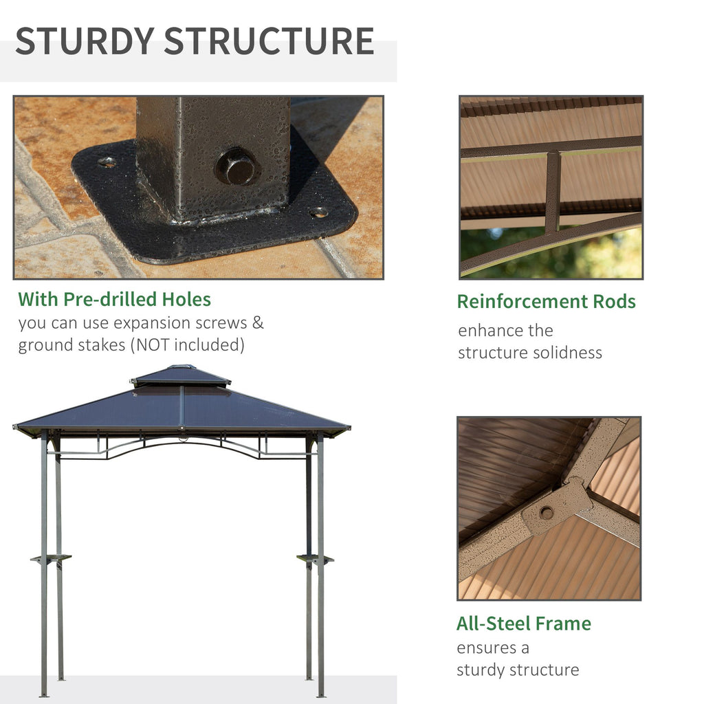 8' x 5' Hardtop Grill Gazebo, Aluminium BBQ Canopy Gazebo, Outdoor Canopy with Side Shelves & Double Roof