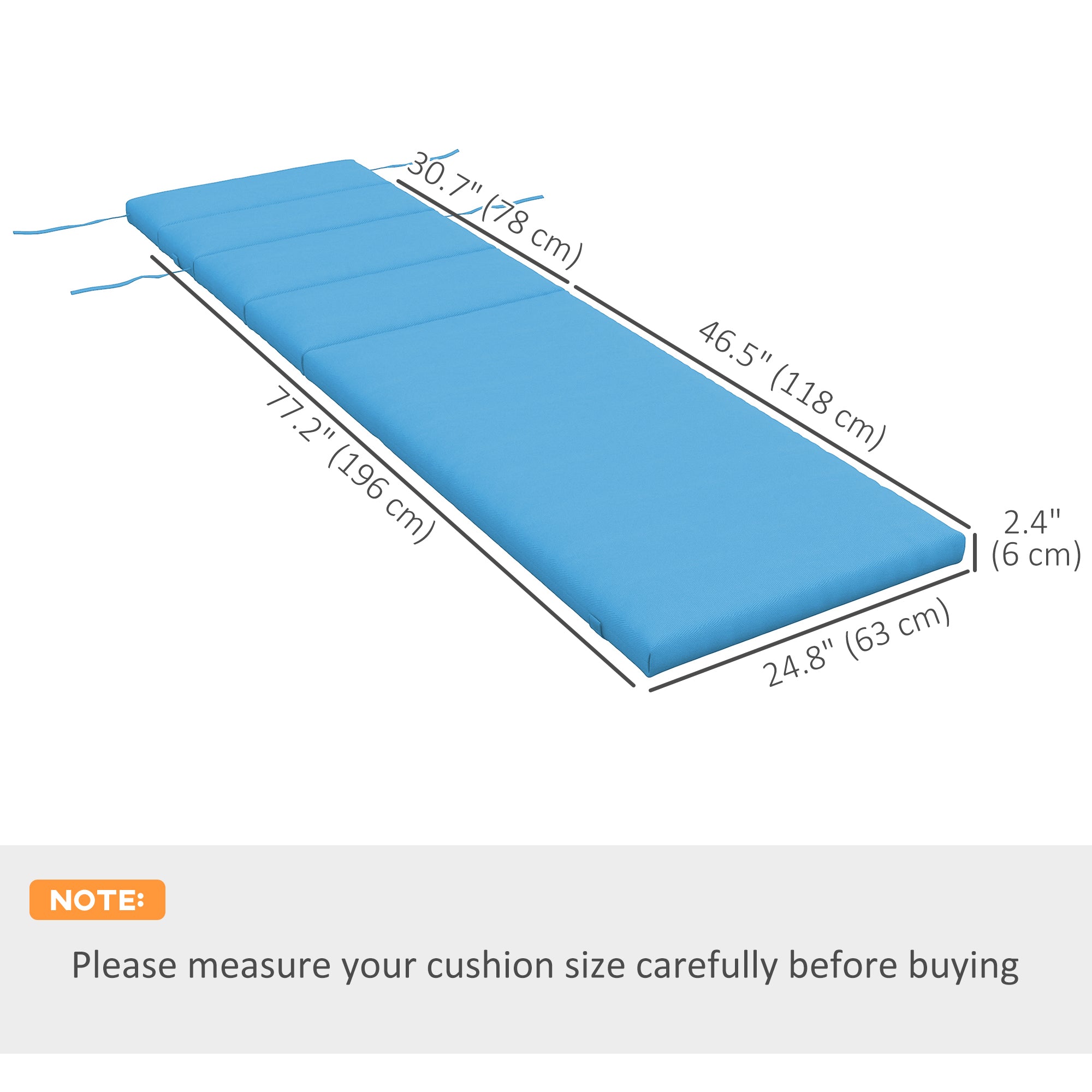 Patio Chaise Lounge Chair Cushion Replacement Sun Lounger Pads with Headrest and Ties, Turquoise