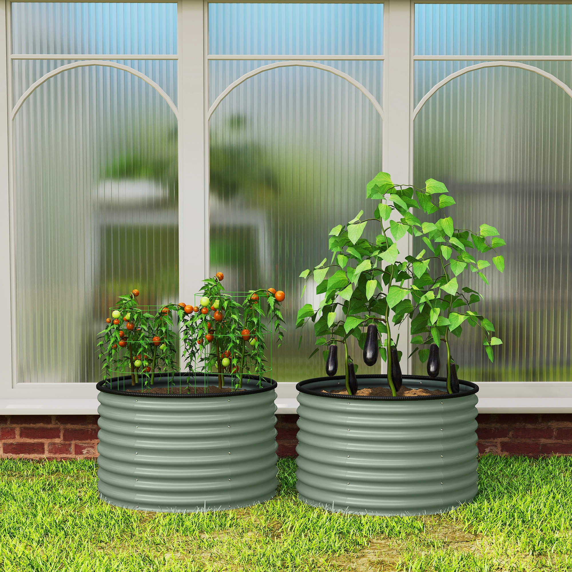 Set of 2 Raised Garden Bed, Metal Planter Box with Safety Edging, Easy-to-assemble Stock Tank, Green