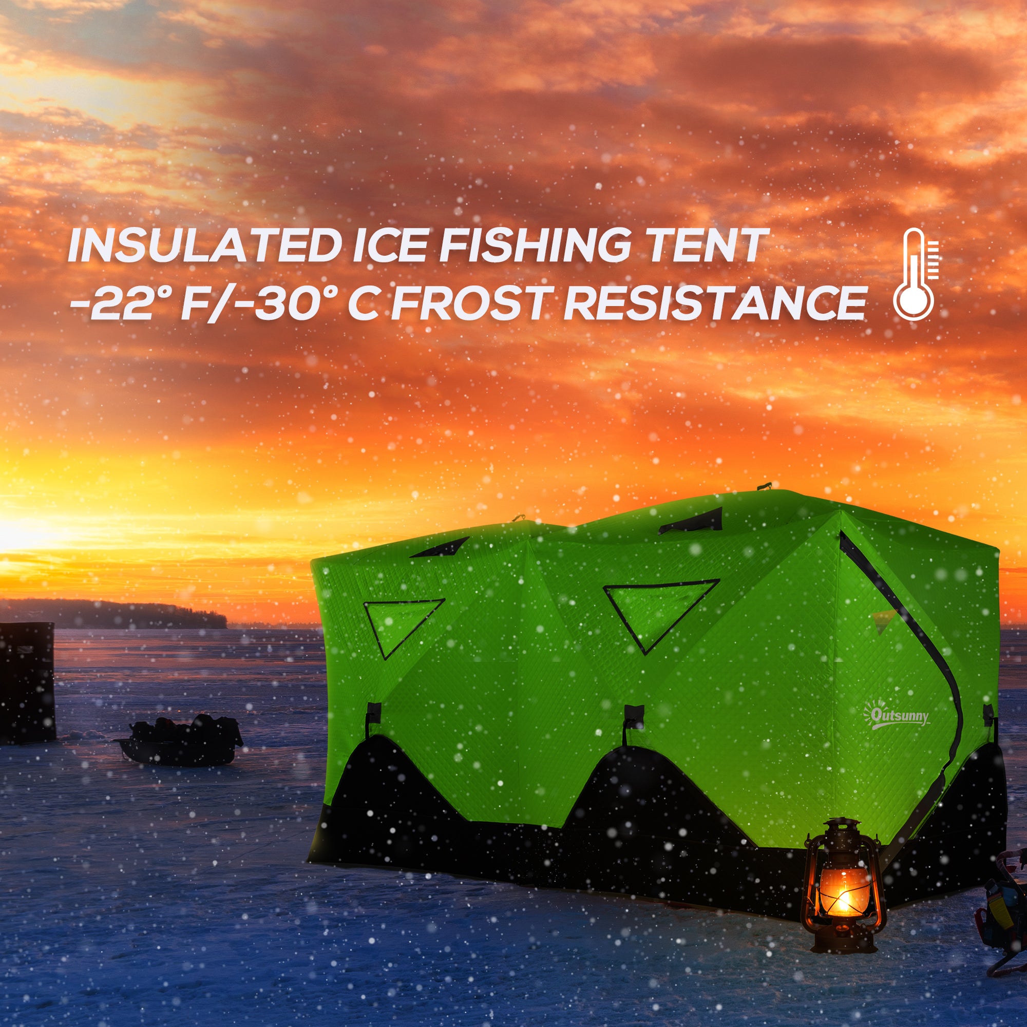 5-8 Person Insulated Ice Fishing Tent Shelter with Ventilation Windows and Carry Bag, for -22â„‰, Green