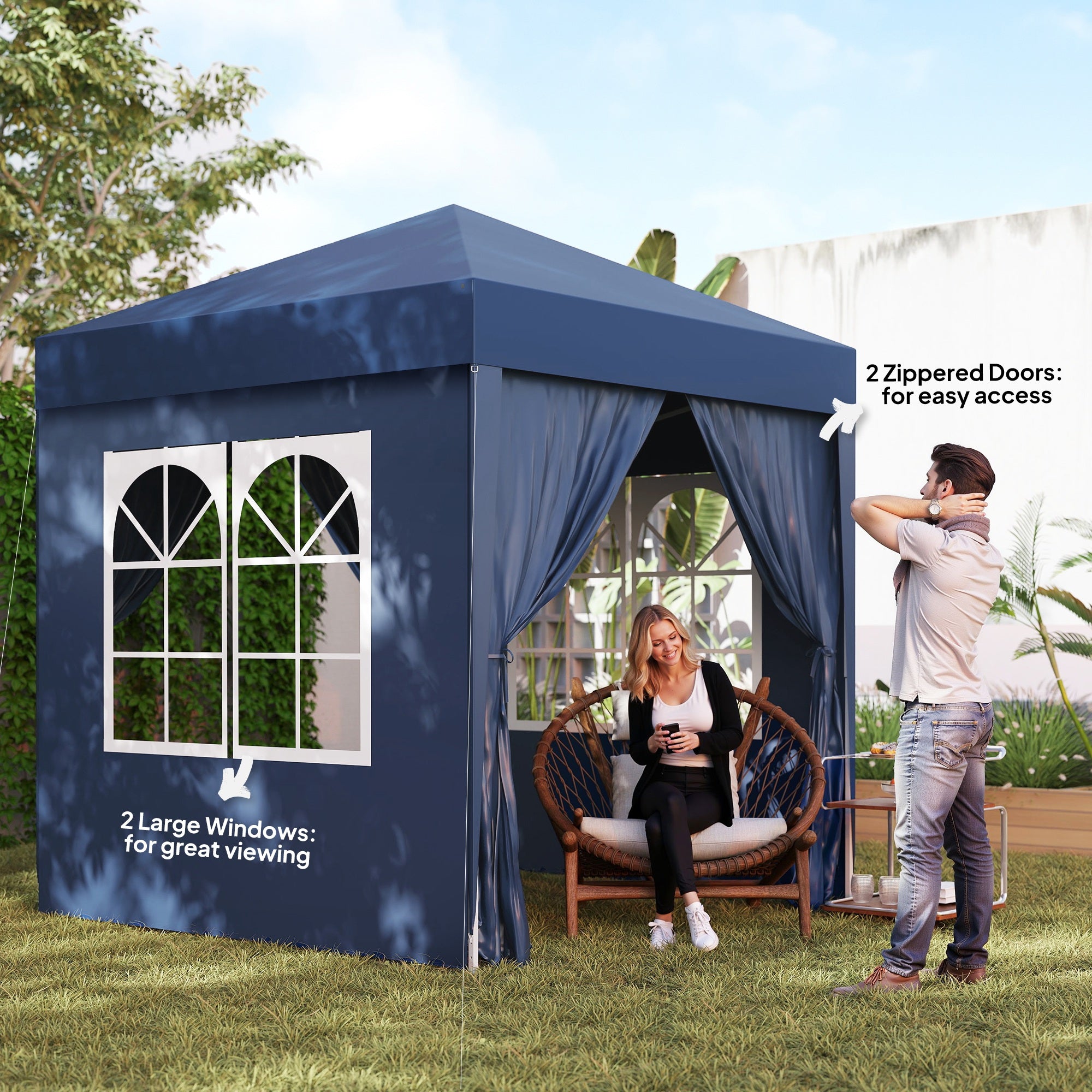 6.6'x6.6' Pop Up Canopy Tent with Sidewalls, Instant Sun Shelter Camping Gazebo with Carry Bag, Blue