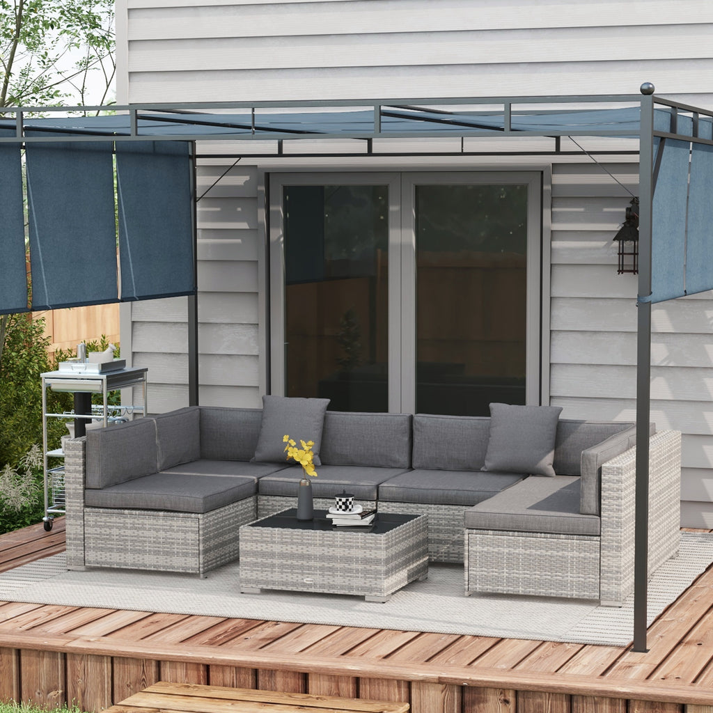 7 Pieces Patio Furniture Set, Rattan Conversation Set Garden Wicker Sofa Set with Washable Cushions and Coffee Table, Grey
