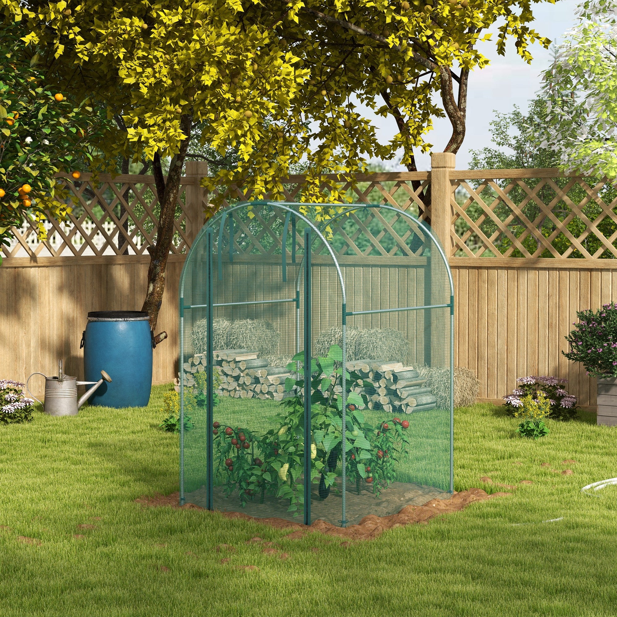 Galvanized Steel Crop Cage, Plant Protection Tent with Zippered Door, 4' x 4', Green
