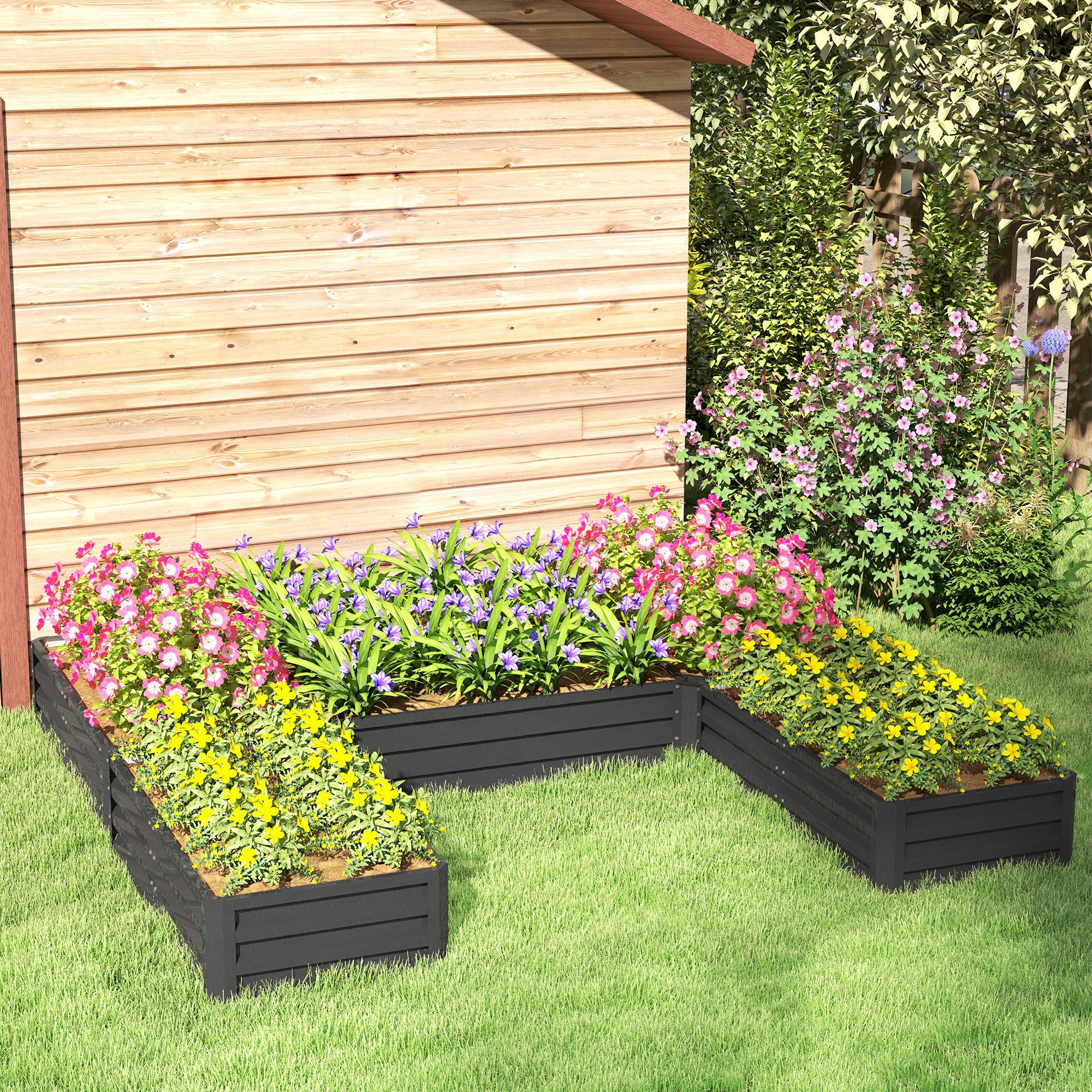 Steel Raised Garden Bed, Set of 5 Large Box Planters for Outdoor Plants Vegetables Flowers Herbs, 8x8x1ft, Dark Grey