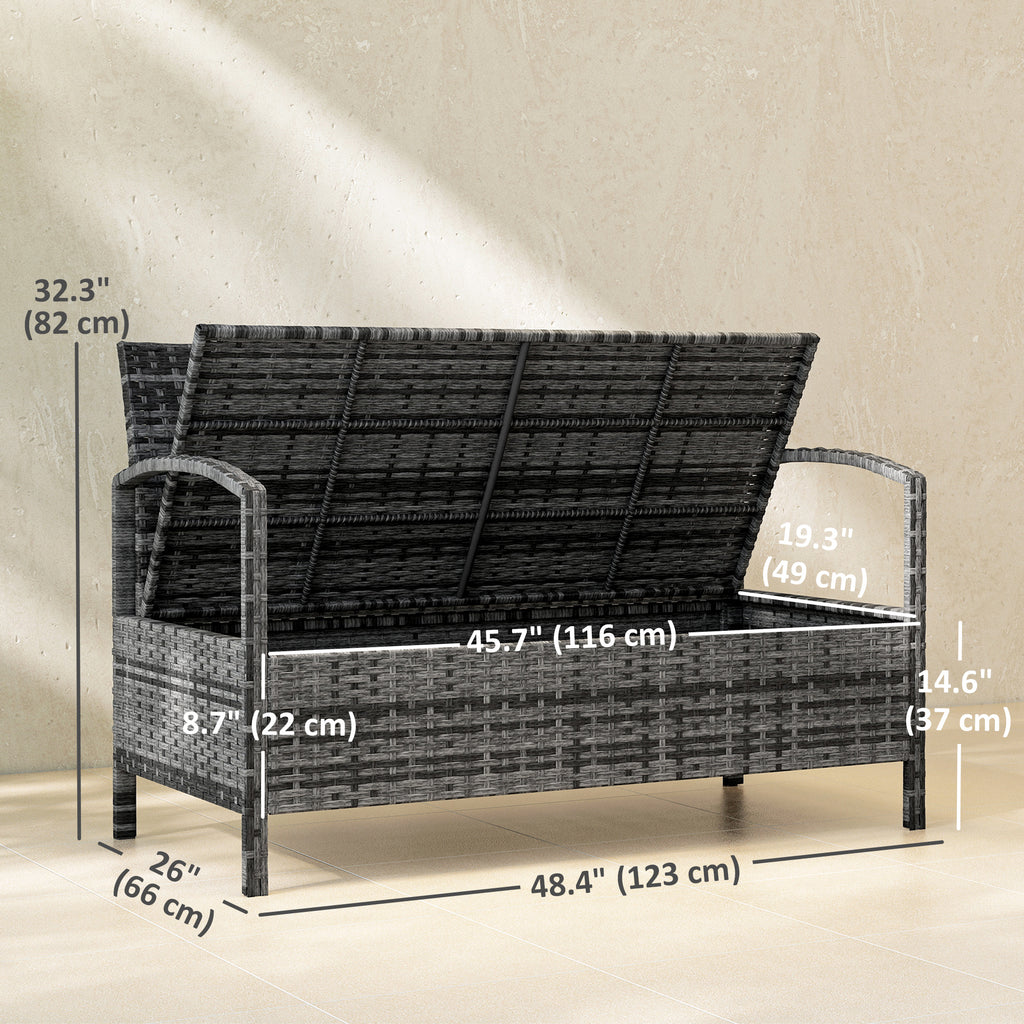 33 Gallon Outdoor Storage Bench, Wicker Deck Box Patio Bench Seat with Cushion, Grey