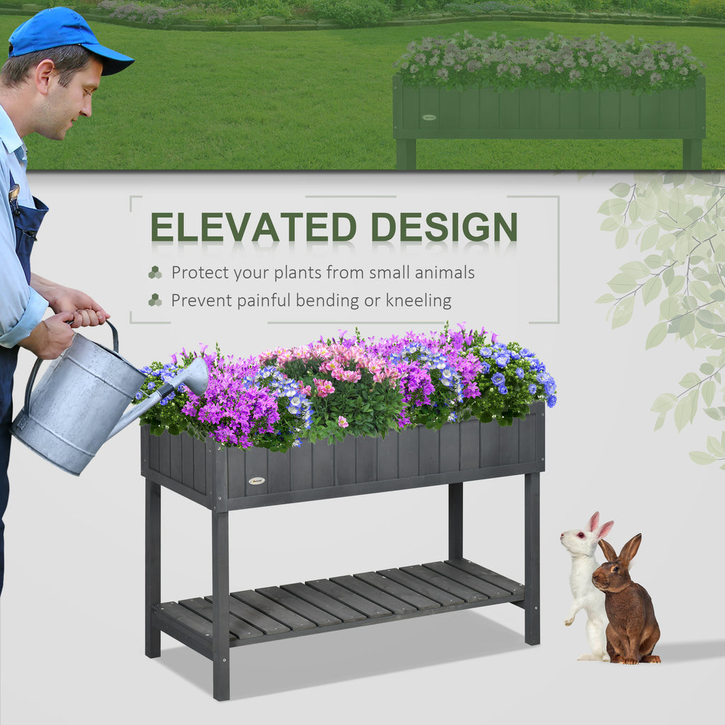43.25" x 18" x 30" Raised Garden Bed, Wooden Plant Stand with 8 Grid Box, Storage Shelf for Outdoor, Dark Grey