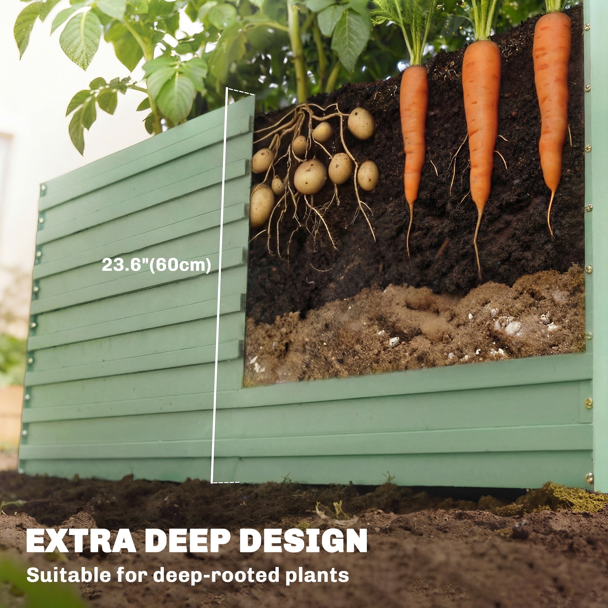 5' x 3' x 2' Raised Garden Bed, Galvanized Planter Box for Growing Flowers, Herbs and Vegetables, Light Green