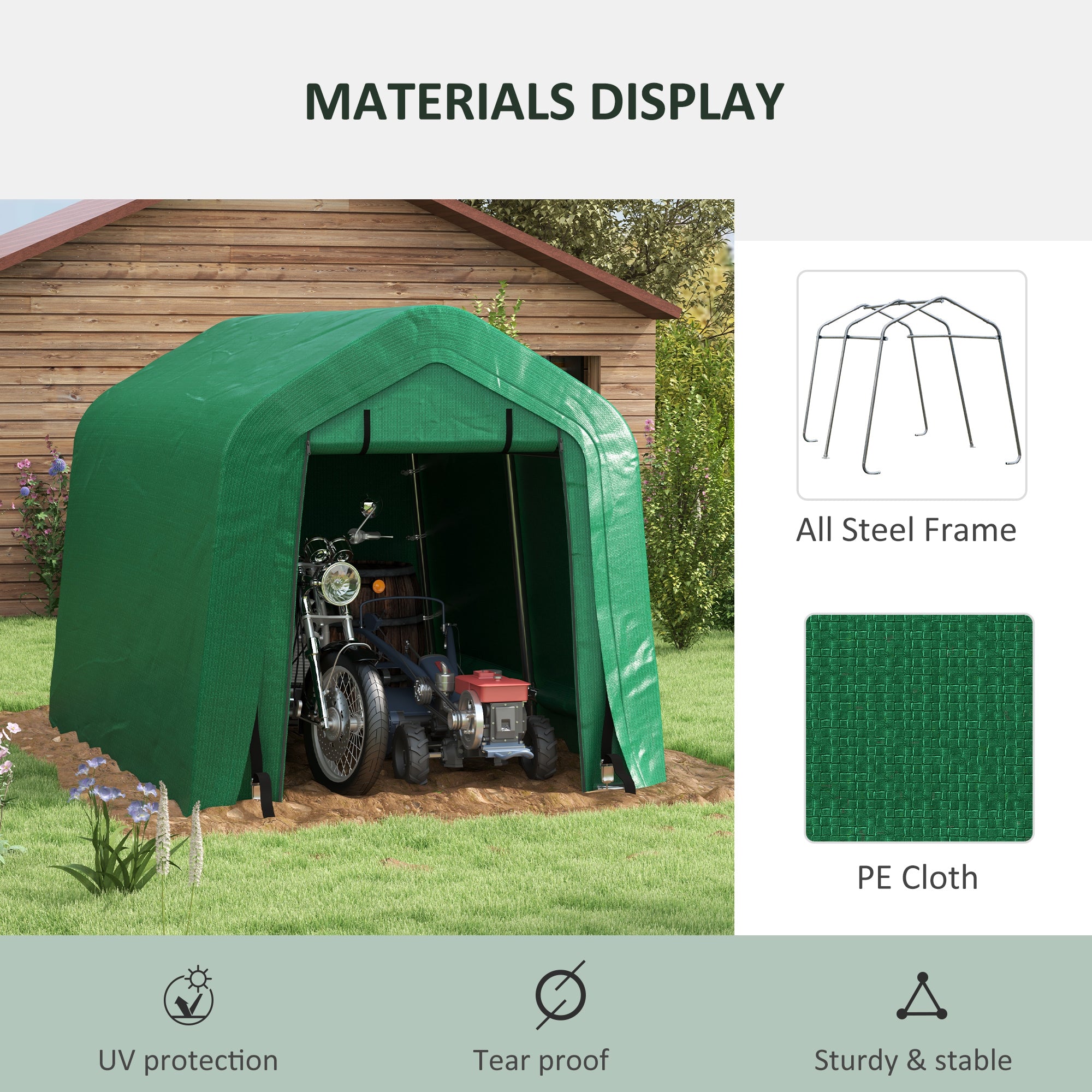 8' x 6' Carport with Sidewalls and Roll-up Door, Outdoor Storage Shelter for Motorcycle and Car, Green