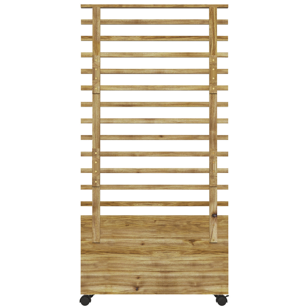Wooden Planter with Trellis, Raised Garden Bed with 4 Wheels for Climbing Plants, 30" x 12" x 61", Nature Wood