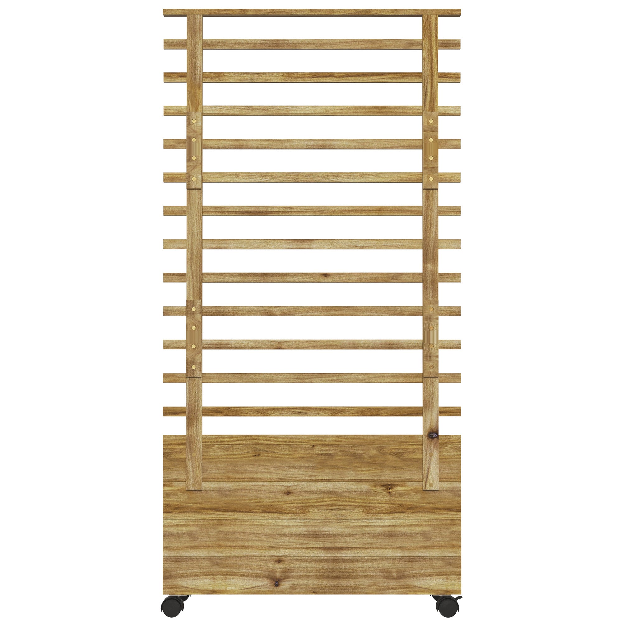 Wooden Planter with Trellis, Raised Garden Bed with 4 Wheels for Climbing Plants, 30" x 12" x 61", Nature Wood
