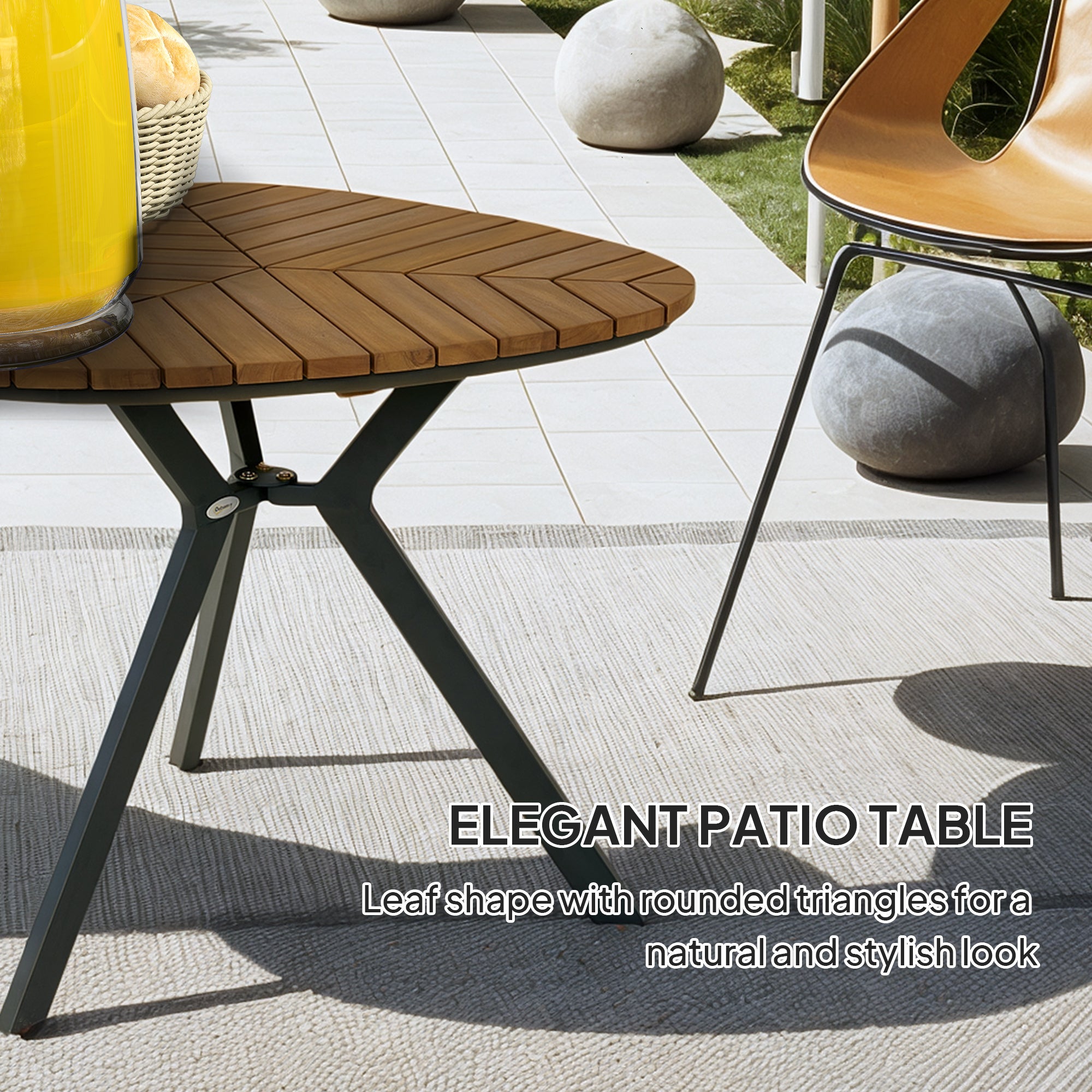 35.4" Outdoor Dining Table with Slatted Acacia Wood Leaf Tabletop, Patio Table with Steel Legs for Garden, Yard, Teak