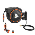 Retractable Garden Hose Reel, 1/2" x 59ft Wall Mounted Hose Reel with 12-Pattern Nozzles, Auto Retraction, Self-Locking