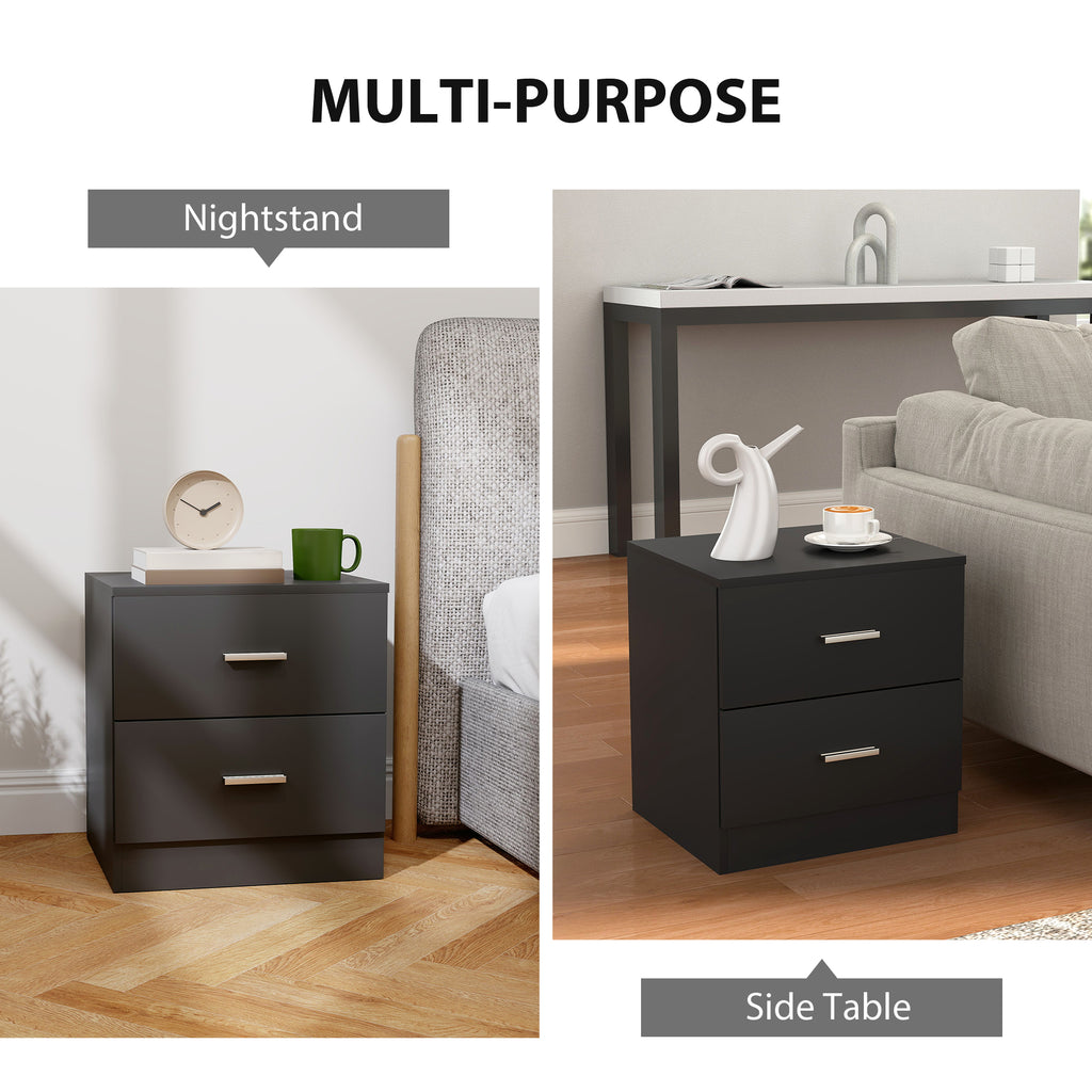 Bedside Table with 2 Drawers, Modern Nightstand for Bedroom, Black